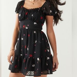 Francesca's Collections Black Dress with Pink and Red Floral Accents
